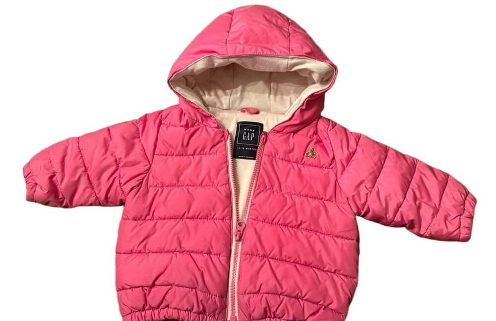 Baby Gap Puffer Jacket Size 12-18 Months Pink Quilted Hooded Coat h 1533